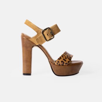 Sandalia de taco ARIA en cuero natural