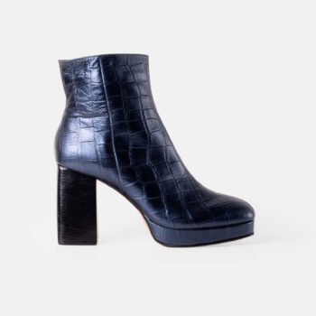 Botin MAISON en cuero grabado azul metalizado