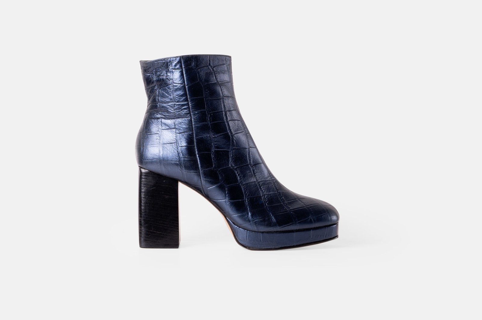 Botin MAISON en cuero grabado azul metalizado