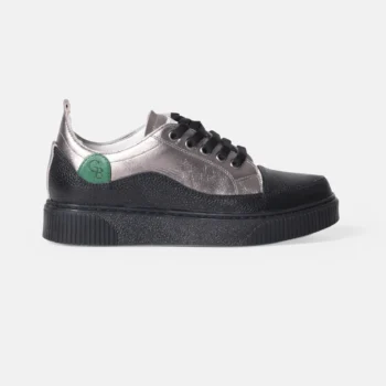 Zapatilla de mujer ZA00-24 de Cuero Negro y Plata Quemada