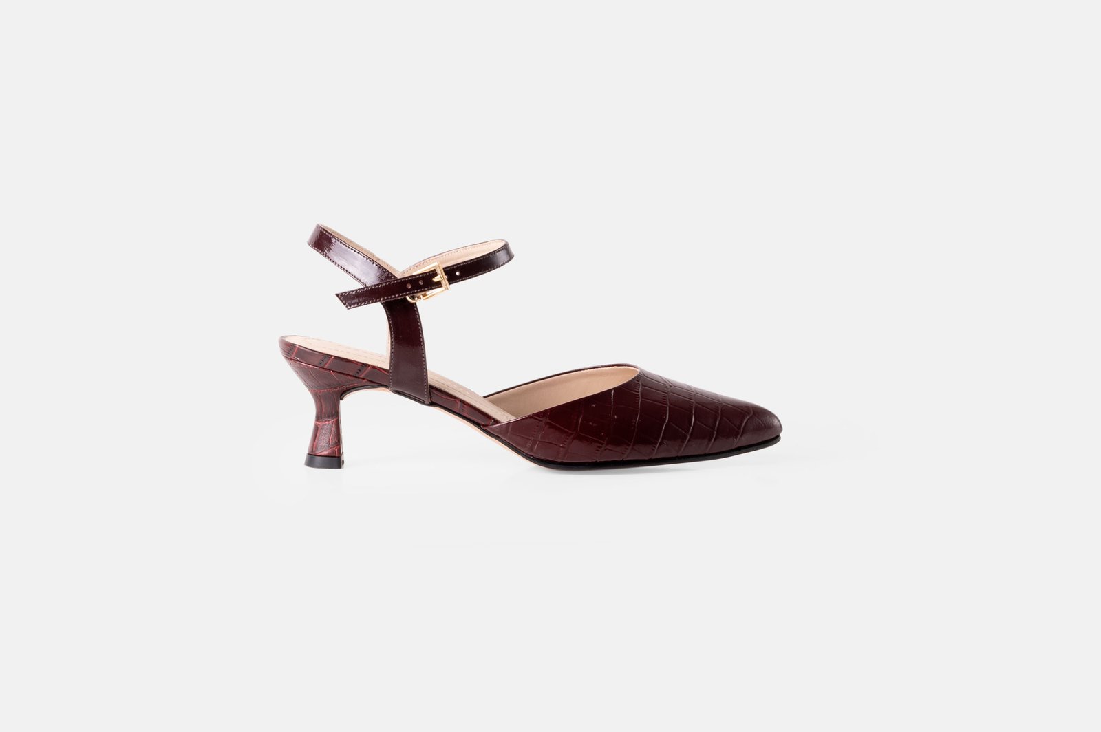 Stiletto JADE cuero croco vino tinto