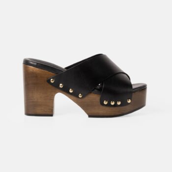 Sandalia de Taco SUE de Cuero Crust Color Negro