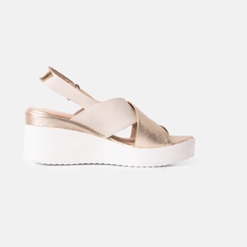 sandalia PU211 Cuero dorado y beige