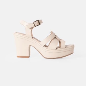Sandalia de taco HARBOUR de cuero color hueso