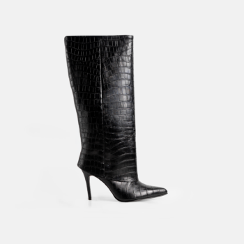 Bota Larga DAYANE Cuero Grabado Negro