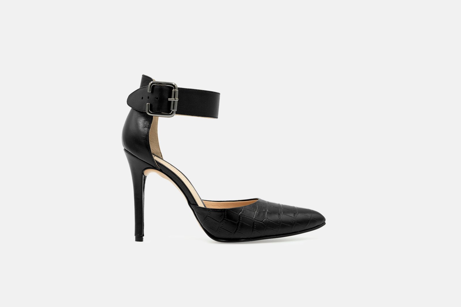 Stiletto REVE cuero grabado negro