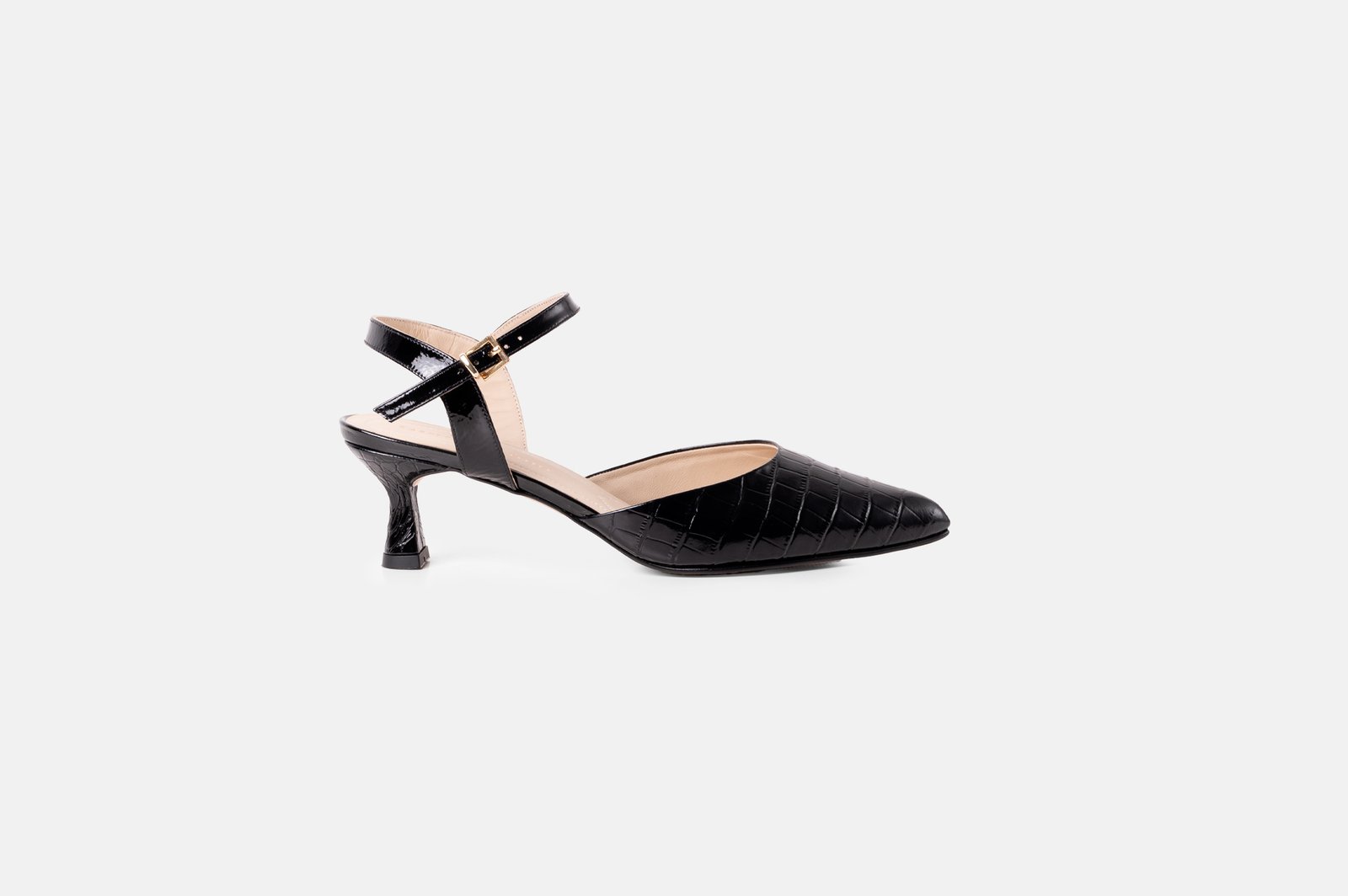 Stiletto JADE cuero charol croco negro